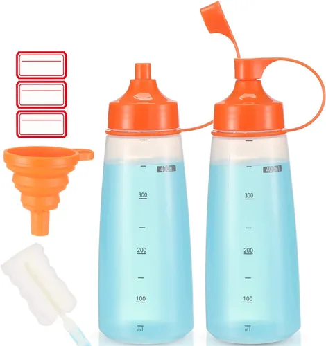 Miniatura 14 de Botellas de plástico para condimentos para salsas de boca ancha, dispensador de botellas para aderezo de ensalada, aceite de cocina, salsa