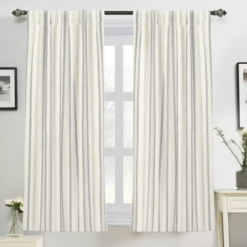 Miniatura 48 de DriftAway - Cortinas de Lino Mezcla de Granja 100% Opacas de 84 Pulgadas de Largo para Dormitorio, Cortinas Verticales Rayadas Impresas de Lino