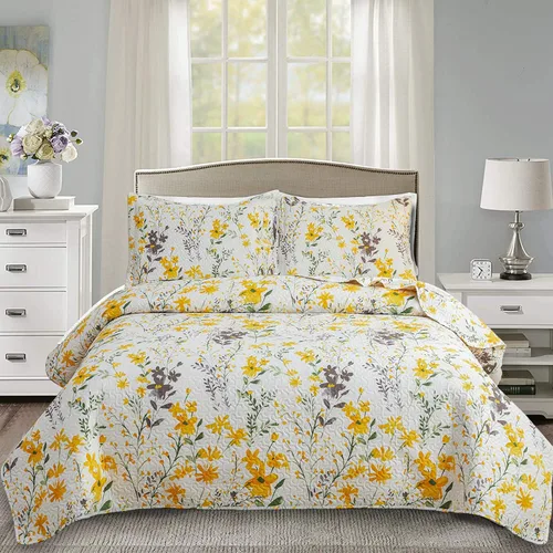 Miniatura 8 de Ycosy Juego de Edredón Floral Tamaño Full/Queen Colcha Reversible de Flores Queen Edredón Ligero de Verano Ropa de Cama Edredones Florales Morados