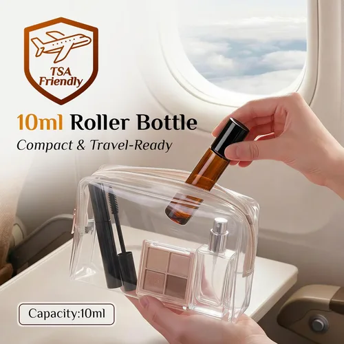 Miniatura 3 de PrettyCare Paquete de 12 aplicadores de bola rodante, botellas de rodillo de vidrio ámbar para aceite esencial con bola de rodillo de acero