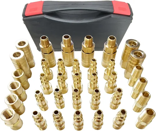 Miniatura 11 de Accesorios de manguera de aire de 1/4", tapones de aire de latón, accesorios de conexión rápida para compresor de aire macho NPT, kit de 10 piezas