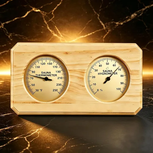 Termómetro higrómetro de sauna, medidor dual de temperatura de sauna de madera, Fahrenheit montado en la pared (30-250°F) y medidor de humedad