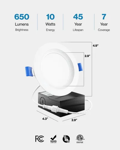 Miniatura 4 de Sunco - Paquete de 24 luces LED empotrables de 4 pulgadas, luces empotrables sin lata, borde deflector, 850 LM, 10 W, luz diurna de 5000 K