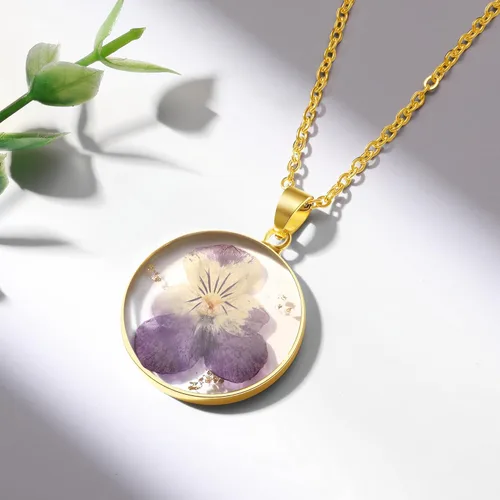 Miniatura 42 de Forget-Me-Not and Queen Anne's Lace Pressed Wildflower Necklace Birth Month Real Flower Necklace Gold/Silver Pressed Flower Jewelry