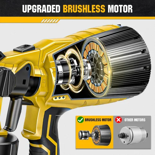 Miniatura 2 de Pulverizador de pintura eléctrico inalámbrico con motor sin escobillas, 4 boquillas de latón, 2 baterías de 2000 mAh, 3 patrones de pulverización