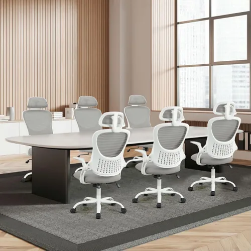 Miniatura 2 de Silla de oficina, sillones de escritorio ergonómicos con soporte lumbar ajustable y reposabrazos abatibles, silla de trabajo de malla con respaldo