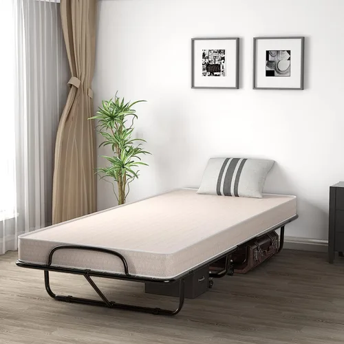 Miniatura 2 de HAPPYGRILL Cama enrollable, cama plegable con colchón de espuma viscoelástica de 5 pulgadas, marco de acero resistente, 4 ruedas universales, cama