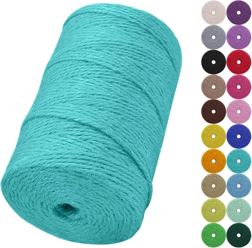 Miniatura 35 de Cuerda de yute natural de 0.079 pulgadas y 328 pies para manualidades, cuerda de yute de colores de 3 capas para envoltura de regalos, jardinería