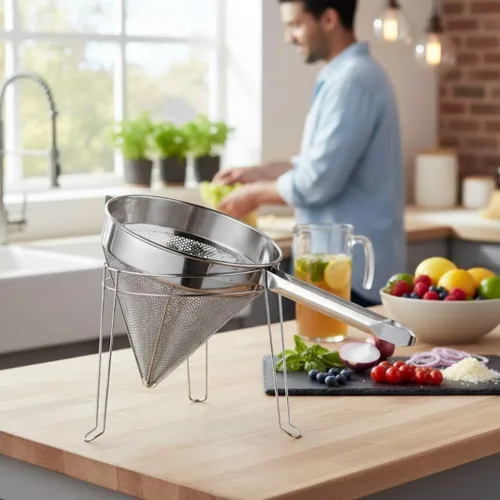 Miniatura 3 de Soro Essentials - Colador de tapa de acero inoxidable de 8 pulgadas de malla fina - Colador en forma de cono Colador de alimentos, colador de jugo