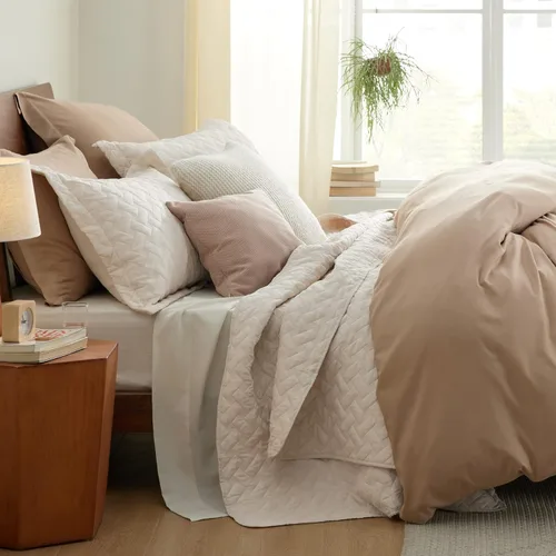 Miniatura 6 de Bedsure Colchas de tamaño Queen - Colchas ligeras tamaño Queen con patrón de tejido de cesta, juego de ropa de cama suave, juego de edredón beige 16