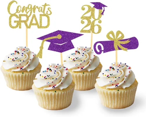 Miniatura 13 de 24 adornos de graduación para cupcakes, decoraciones de graduación negras y azules para la clase de 2026 (negro y azul)