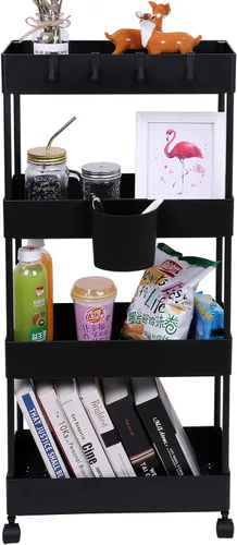 Carrito de cocina delgado de 4 niveles, organizador de baño para lugares estrechos, estante de almacenamiento multiusos, carrito móvil para