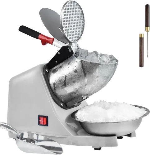 Máquina eléctrica de hielo afeitado, con picahielo y cuchara, 3 cuchillas de máquina eléctrica de cono de nieve (300 W, 2200 r/min), máquina de