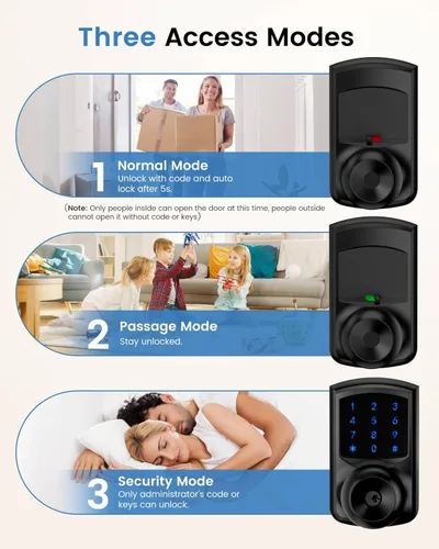 Miniatura 3 de Hidalife Cerradura de puerta de entrada sin llave con código, cerradura de puerta con teclado con asa, cerradura digital de pantalla táctil
