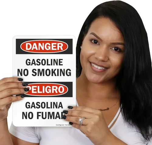 Miniatura 2 de SmartSign Peligro - Etiqueta adhesiva OSHA de 3 mil laminada de poliéster adhesivo laminado de 3 mil, 10 x 7 pulgadas - Peligro - Gasolina No Fumar