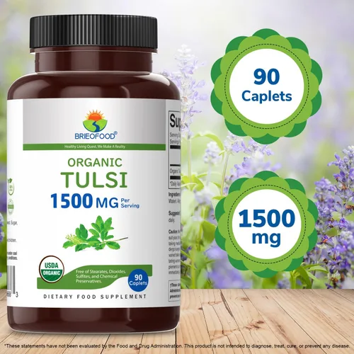 Miniatura 6 de Brieofood Tulsi Orgánico (albahaca sagrada) 1500 mg, 45 porciones, vegetariano, sin gluten, 90 tabletas vegetarianas (paquete de 2)