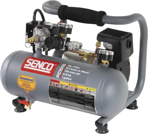 Miniatura 4 de Senco PC1010 - Compresor de aire portátil para perros calientes de 1/2 caballos de fuerza con acabado mate y moldura de 1 galón, gris/rojo