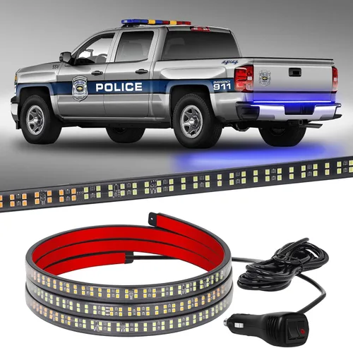 Miniatura 12 de XRIDONSEN Barra de luz estroboscópica de 60 pulgadas ámbar azul para puerta trasera de camiones, tira de luz de cola de 360 LED, luz de advertencia
