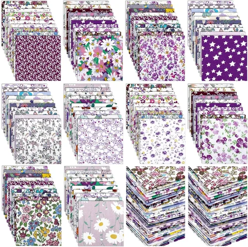 Miniatura 9 de Kinlop - 600 piezas de cuadrados de tela de algodón precortados de 4 x 4 pulgadas, cuadrados de acolchado con estampado floral para manualidades