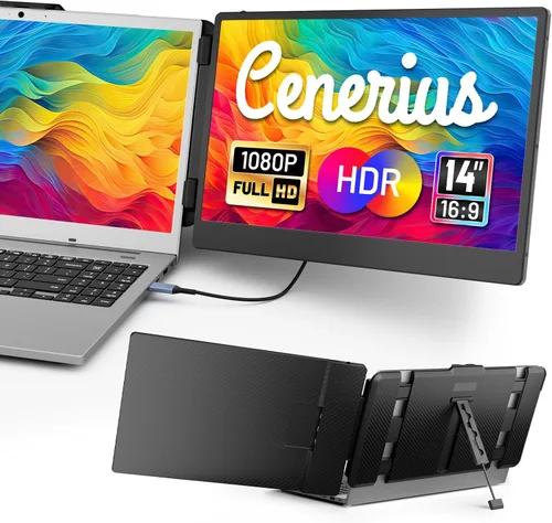 Miniatura 8 de Cenerius Extensor de pantalla para portátil ultra claro 2K de 14 pulgadas, monitor dual portátil para portátiles de 13 a 17 pulgadas, pantalla IPS