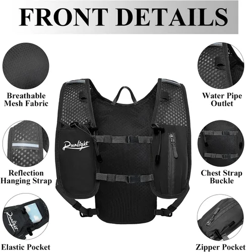 Miniatura 3 de Runlight Chaleco para correr para mujeres y hombres, mochila ligera de hidratación con bolsa de vejiga de agua de 1.5L, mochila diurna hidro