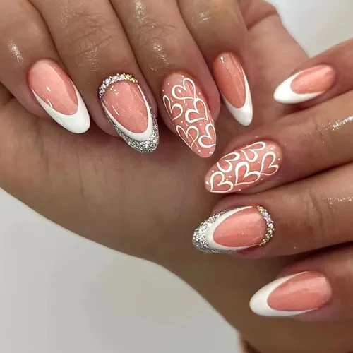 Miniatura 8 de Uñas postizas cortas ovaladas a presión de almendra, 24 unidades, cobertura completa, reutilizables, con pegamento, uñas adhesivas con diseños