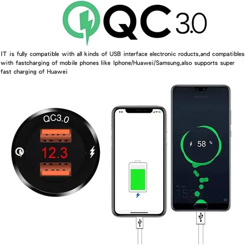Miniatura 7 de Riloer Impermeable 12V motocicleta QC3.0 Dual USB cargador puertos adaptador de corriente con voltímetro digital para teléfonos inteligentes
