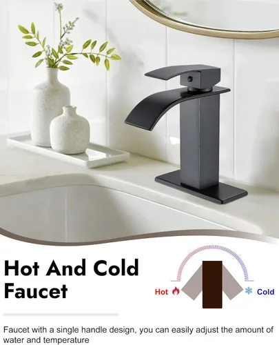 Miniatura 2 de Midanya Grifo de baño con boquilla de cascada de una sola manija, grifo de lavabo de baño de 1 agujero, moderno grifo de lavabo de lavabo de RV