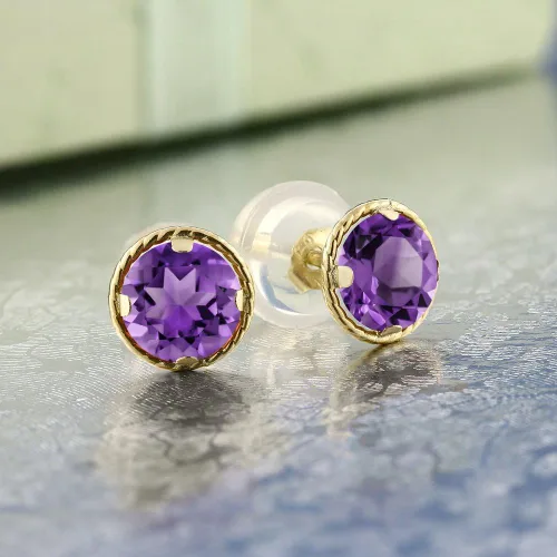 Miniatura 60 de Gem Stone King Aretes redondos de oro amarillo de 14 quilates con piedra natal Redondos de 0.157 in Aretes de oro para mujeres y hombres
