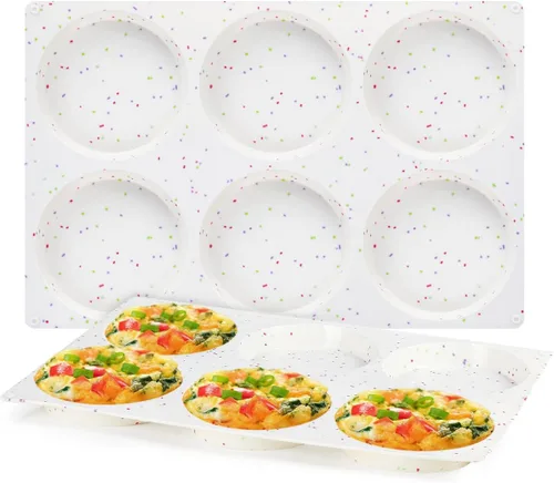 Miniatura 14 de CAKETIME Moldes para magdalenas de 4 pulgadas, moldes de huevo de silicona jumbo antiadherentes para sándwiches de desayuno, molde redondo