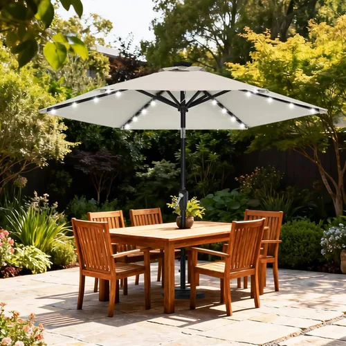Miniatura 2 de ABCCANOPY Sombrillas solares duraderas para patio con 32 luces LED de 7.5 pies (beige claro)