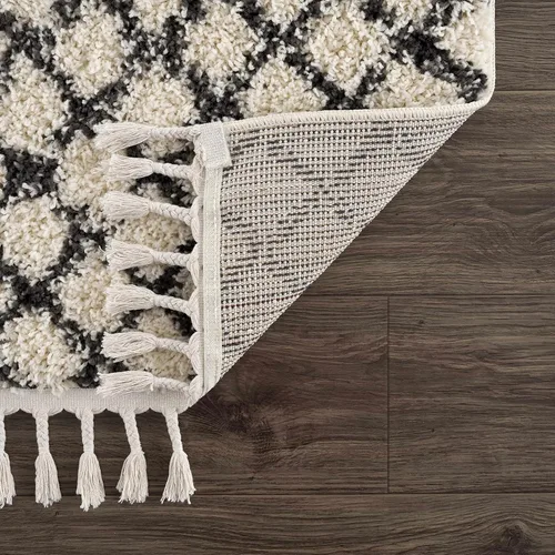 Miniatura 60 de Hauteloom, Duncans - Alfombra de estilo granja de pelo mullido para sala y dormitorio, con borlas - Beige, carbón, gris - 2 pies 7 pulgadas x 7 pies