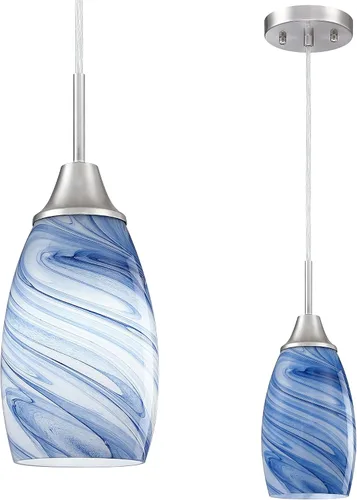 Miniatura 14 de Viinew Mini Lámpara Colgante de Vidrio, 1-Luz de Vidrio Artístico Ovalado Blanco Soplado a Mano Lámpara Colgante Suspendida para Isla de Cocina
