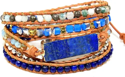 Miniatura 3 de ZOSOJONA Pulseras envolventes para mujer, estilo bohemio, piedra natural, jaspe turquesa, colección de joyas, Ágata
