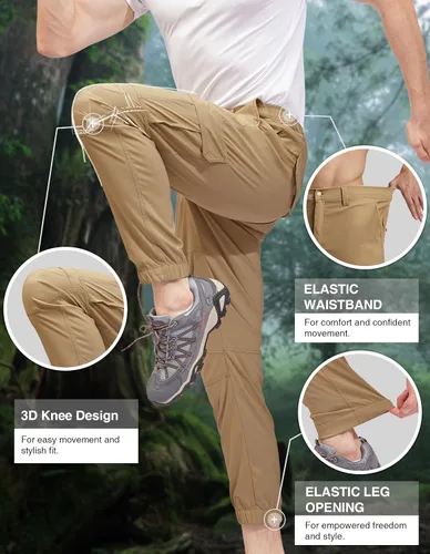 Miniatura 3 de PULI Pantalones de viaje ligeros para hombre, elásticos, elásticos, impermeables, de secado rápido, con bolsillos