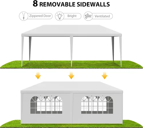 Miniatura 5 de F2C Cenador para exteriores de 10 x 20 pies, toldo blanco con paredes laterales para fiestas, bodas, tienda para eventos de catering, pabellón