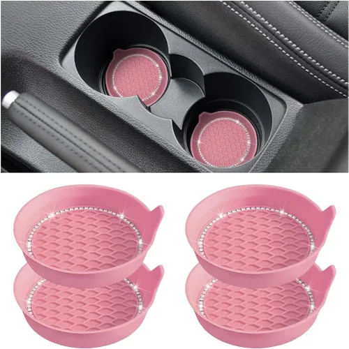 Osilly Bling Portavasos para Auto, Juego de 4 Portavasos Universales con Diamantes de Imitación, Alfombrilla Antideslizante de Silicona a Prueba de