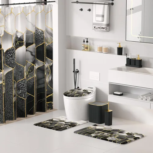 Miniatura 2 de XLHOMO Juego de baño – Juego de baño de 26 piezas con cortina de ducha y alfombras, juego de accesorios de baño, juego de accesorios de baño negro