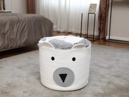 Miniatura 7 de Cesta de oso, cuerda de algodón grande, gran almacenamiento, cesta de lavandería tejida, papelera de almacenamiento de tela, para ropa en el Blanco