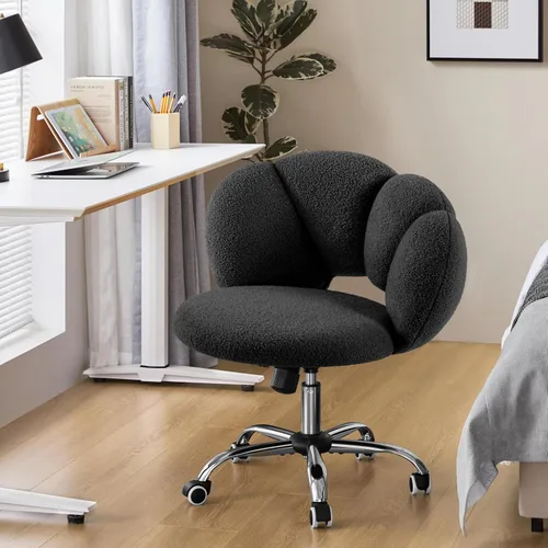 Miniatura 7 de Yaheetech - Silla de escritorio tapizada Boucle con forma de nube, silla de tocador ajustable para oficina en casa, computadora con ruedas para sala