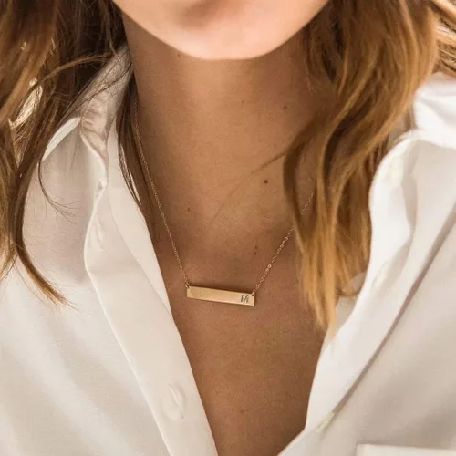 Miniatura 3 de M MOOHAM - Collar con dije de barra rectangular con inicial, para mujer, chapado en oro rosa de 14 quilates, acero inoxidable, con nombre grabado