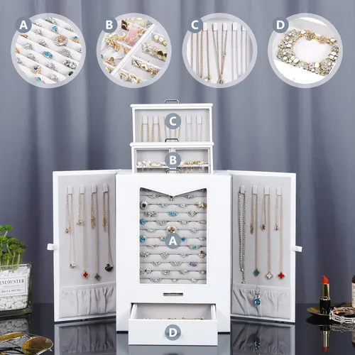 Miniatura 4 de Homde Organizador de joyas con ganchos de ventana de cristal real, regalo para mujeres, caja de joyería para collares, anillos, aretes, pulseras