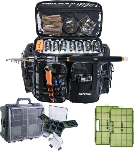 Miniatura 10 de Goture Bolsa Grande para Aparejos, Almacena Hasta 8PCS 3700 Plus 4PCS 3600 Bandejas para Aparejos (No Incluidas), Bolsa de Pesca Grande Resistente