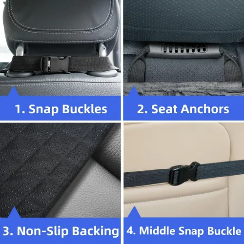 Miniatura 7 de PETICON Paquete de 2 fundas de asiento delantero, funda de asiento de automóvil para perro de protección completa con solapas laterales, Negro