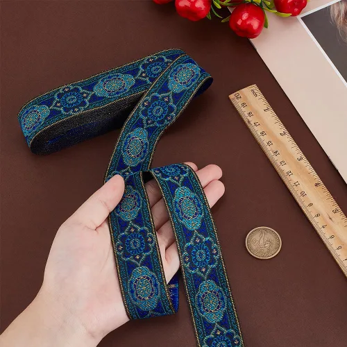 Miniatura 3 de PH PandaHall Cinta jacquard vintage de 1.3 pulgadas, 7 yardas, cinta tejida con embridado de tela bohemia para coser, diseño floral persa