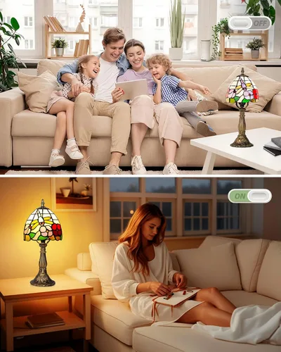 Miniatura 7 de Lámpara de mesa pequeña estilo Tiffany, lámpara de vidrio teñido antiguo de 5 pulgadas, lámpara de mesa de noche para escritorio, para dormitorio