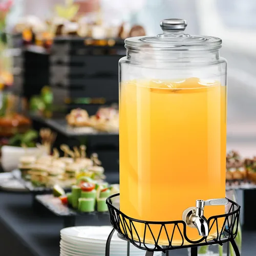 Miniatura 6 de Honeydak Dispensador de bebidas de vidrio de 3 galones para fiestas, dispensador de bebidas de vidrio con soporte y espita a prueba de fugas