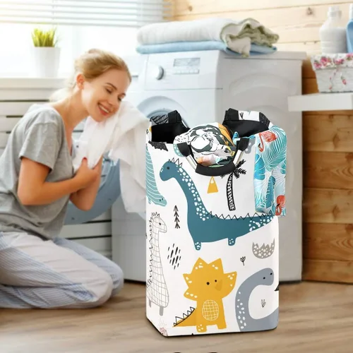 Miniatura 6 de senya Cesta de almacenamiento grande con asas, organizador plegable para ropa de guardería, juguetes, estilo dinosaurio escandinavo Multi 3