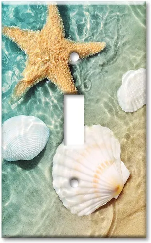 Miniatura 6 de Art Plates - Cubierta de placa de interruptor de luz de metal de 2 bandas - Placa de pared decorativa de dos bandas - Conchas de mar y peces