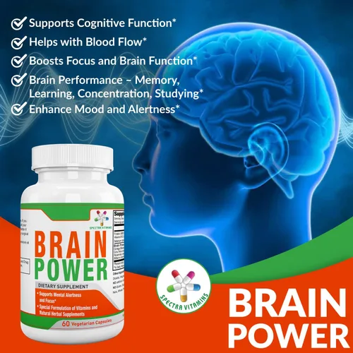Miniatura 2 de Poder cerebral, apoya la concentración, nootrópicos, mejora la memoria, estado de alerta para hombres y mujeres, ginkgo biloba, Gotu Kola, 60